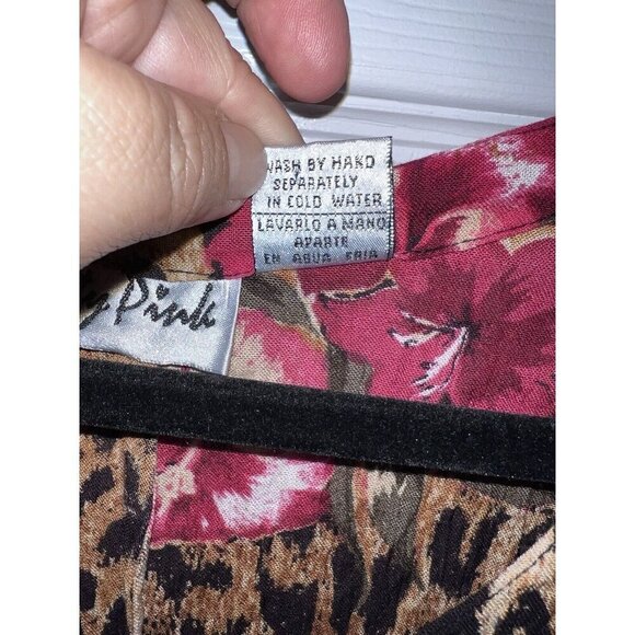 Vintage PRETTY PINK Short Sleeve Crinkle Animal Print Maxi Dress Gypsy 90s - Picture 8 of 11